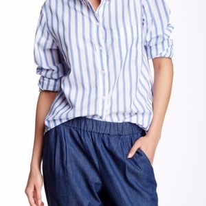 Equipment Margaux Blouse White Blue Stripe Sz SP/P